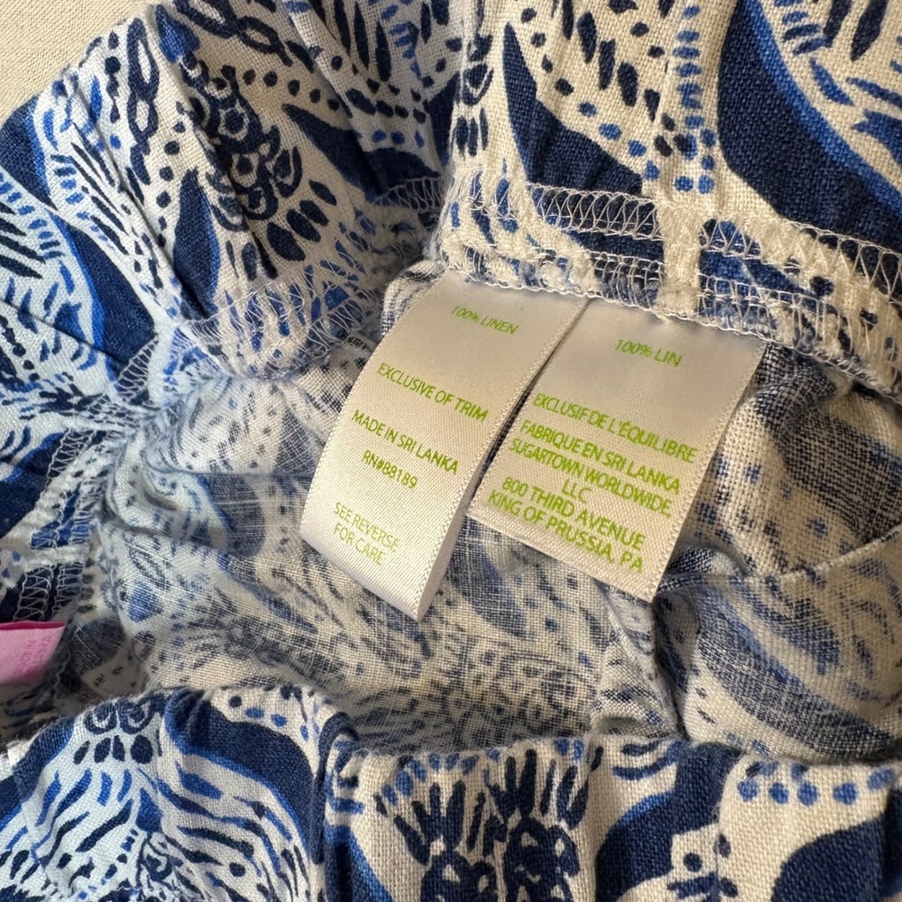 Lilly Pulitzer Palm Print Wide Leg Linen Pants XS Blue White Casual Beach Resort - Picture 4 of 8